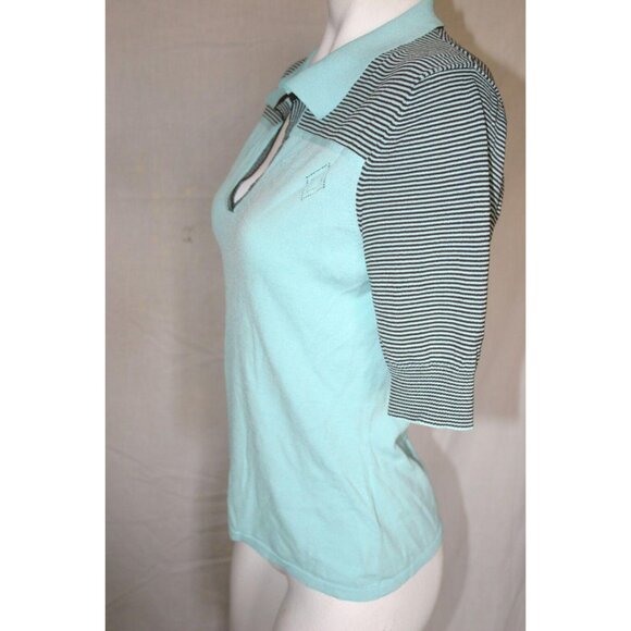 Cutter & Buck Womens Striped Knit Polo Shirt Light Blue Brown Teal Size Large - Picture 4 of 7